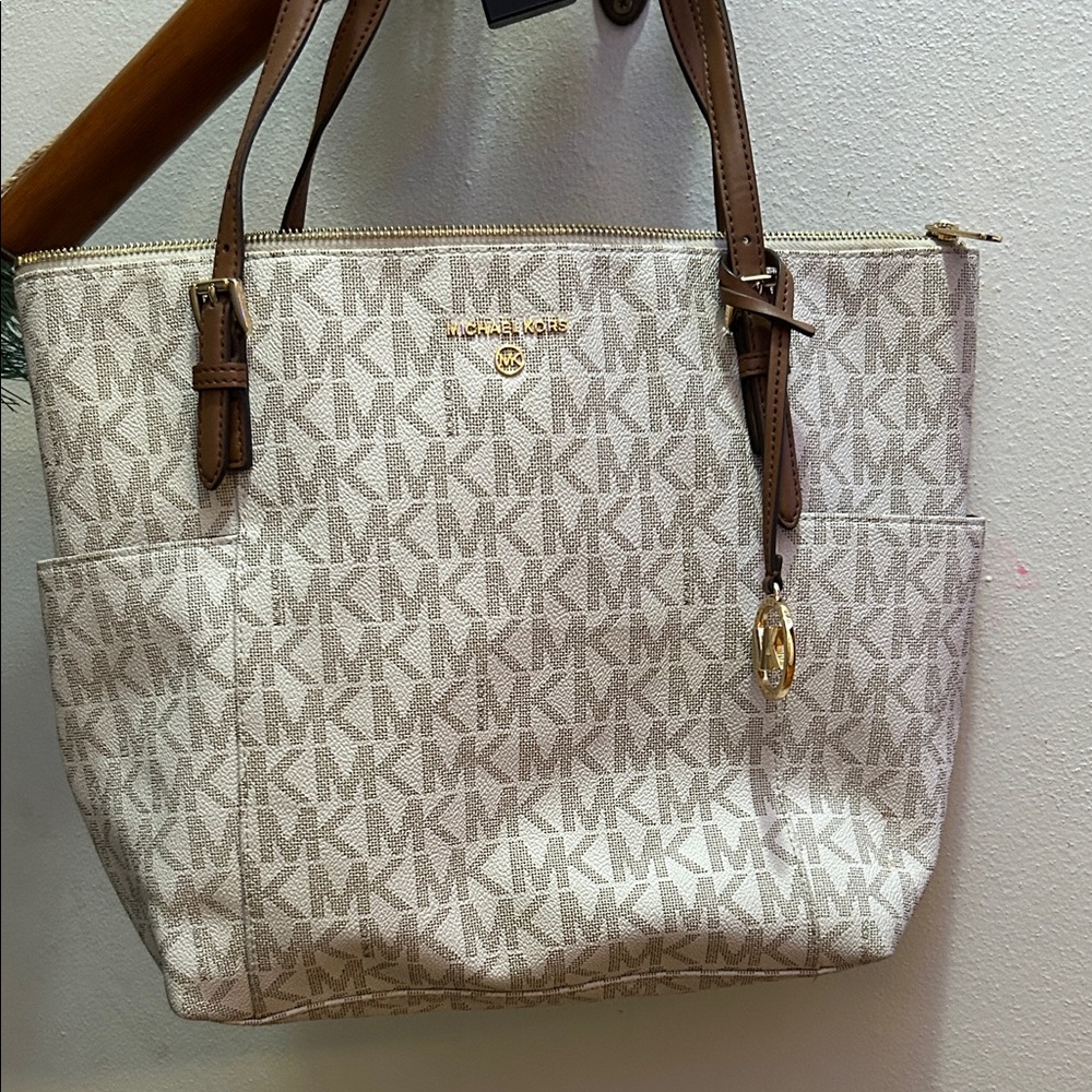 Michael Kors Monogram Tote - Cream and Brown